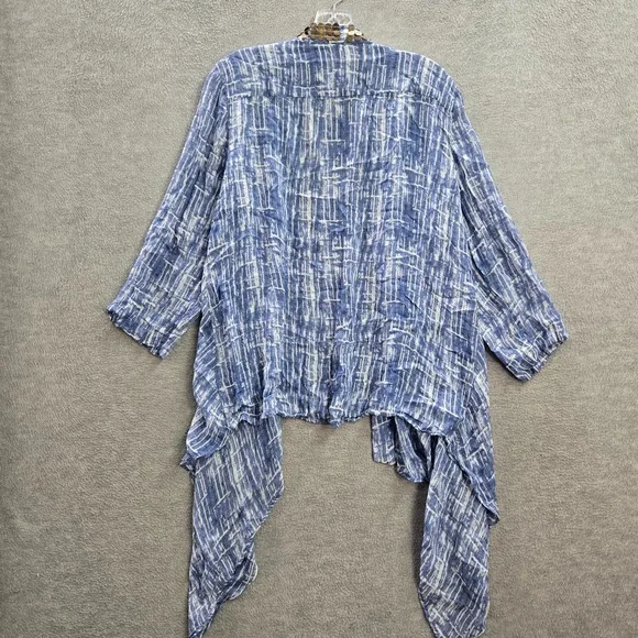 Chico's Women Top 2 Blue Tie Dye Shibori Gold Sequin Kimono Handkerchief‎ - Picture 7 of 9